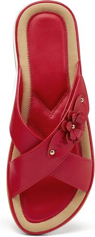 Ecetana Womens Sandals Comfortable Dressy Summer Slip On Slides for Walking | Chic Adjustable Cross Floral Straps - Cushioned Footbed - Durable Non-Slip Flat Sole for All-Day Comfort Casual Daily Wear in Saudi Arabia