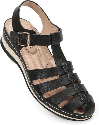 Closed Toe Sandals Women, Comfortable Fisherman Sandal for Womens Wide Width Summer Dressy Wedge with Adjustable Strap Black Size 8 in Saudi Arabia
