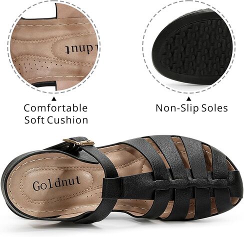 Closed Toe Sandals Women, Comfortable Fisherman Sandal for Womens Wide Width Summer Dressy Wedge with Adjustable Strap Black Size 8 in Saudi Arabia