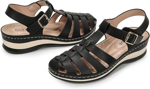 Closed Toe Sandals Women, Comfortable Fisherman Sandal for Womens Wide Width Summer Dressy Wedge with Adjustable Strap Black Size 8 in Saudi Arabia