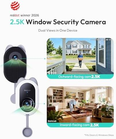 BOTSLAB 4K Security Cameras Wireless Outdoor, No Subscription, 4 Cam-Kit, Dual-Lens 4MP Window Cameras for Home Security, No Drill Indoor Camera, TrueColor Night Vision in Saudi Arabia