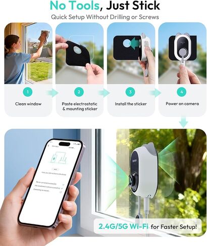 BOTSLAB 4K Security Cameras Wireless Outdoor, No Subscription, 4 Cam-Kit, Dual-Lens 4MP Window Cameras for Home Security, No Drill Indoor Camera, TrueColor Night Vision in Saudi Arabia