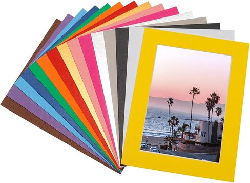 Pine & Linen 15pcs Mixed Colors Picture Mats and Transparent Membrane,Bevel Cut Frame Picture Mat,Mat Board Show Kit for Photos/Artworks(6.5x8.5inch) in Saudi Arabia