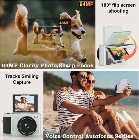 4K Digital Camera with 2.8" 180° Flip Screen-Compact Canera,Camara Fotografica,Easy Carry Design 64GB Card for Travel, 16X Zoom,Built-in 1500MAh Battery for 2-Hour Recording, Y1 in Saudi Arabia