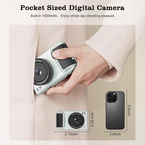 4K Digital Camera with 2.8" 180° Flip Screen-Compact Canera,Camara Fotografica,Easy Carry Design 64GB Card for Travel, 16X Zoom,Built-in 1500MAh Battery for 2-Hour Recording, Y1 in Saudi Arabia
