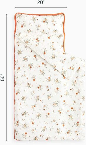Wake In Cloud - Toddler Nap Mat with Pillow and Blanket, 100% Cotton Fabric, for Kids Girls Ages 3 Plus in Daycare Kindergarten Preschool, Floral Botanical Flowers in Saudi Arabia