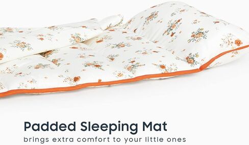 Wake In Cloud - Toddler Nap Mat with Pillow and Blanket, 100% Cotton Fabric, for Kids Girls Ages 3 Plus in Daycare Kindergarten Preschool, Floral Botanical Flowers in Saudi Arabia
