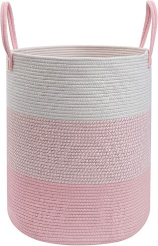 55L Woven Laundry Basket, Large Clothes Hamper with Handles- Grey | Cotton Rope Tall Nursery Hamper, Storage Basket for Blankets Toys Clothes, Blanket Basket for Living Room Bathroom Bedroom in Kuwait