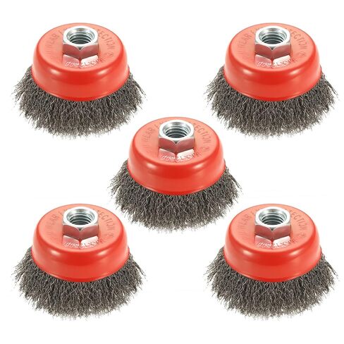 5 Pack 4 Inch Coarse Crimped Wire Wheel Brush for Angle Grinder with 5/8 Inch-11 Threaded Arbor - 0.014 Inch Carbon Steel Wire -Light Duty Conditioning for Metals in Saudi Arabia