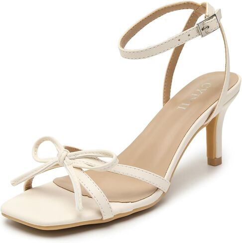 Women's Strappy Kitten Heel Sandals with Bow, Open Toe Ankle Strap Dress Sandals for Wedding Guest, Party, Date Night in Kuwait