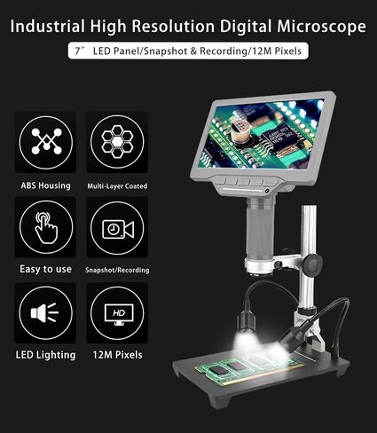 SM-700 7-inch LCD Digital Microscope,1200X Magnification.12MP 1080P Handheld Camera Video Recorder.for SMT,SMD,Electronic and Phone Repairing.Windows/Mac OS in Saudi Arabia