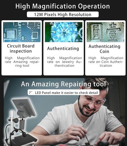 SM-700 7-inch LCD Digital Microscope,1200X Magnification.12MP 1080P Handheld Camera Video Recorder.for SMT,SMD,Electronic and Phone Repairing.Windows/Mac OS in Saudi Arabia