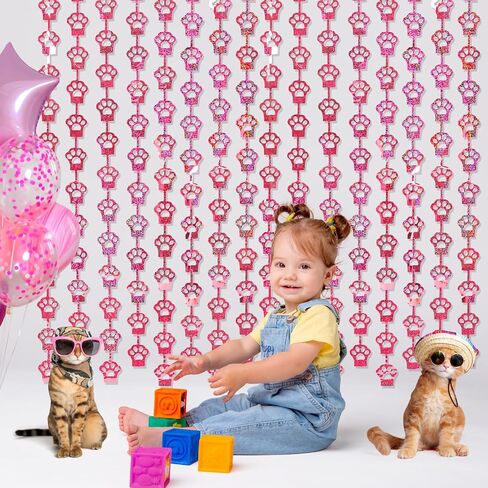MENSTARSI Cat Birthday Decorations, 2Pack Pink Cat Paw Foil Fringe Curtains | Pink Cat Paw Party Supplies, 3.3x6.6 ft Photo Booth Props Streamer Backdrop for Pet Themed Party Favors & Kids Doorway Decor in Kuwait