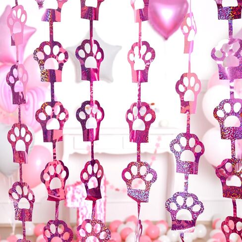 MENSTARSI Cat Birthday Decorations, 2Pack Pink Cat Paw Foil Fringe Curtains | Pink Cat Paw Party Supplies, 3.3x6.6 ft Photo Booth Props Streamer Backdrop for Pet Themed Party Favors & Kids Doorway Decor in Kuwait