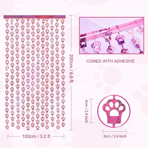 MENSTARSI Cat Birthday Decorations, 2Pack Pink Cat Paw Foil Fringe Curtains | Pink Cat Paw Party Supplies, 3.3x6.6 ft Photo Booth Props Streamer Backdrop for Pet Themed Party Favors & Kids Doorway Decor in Kuwait