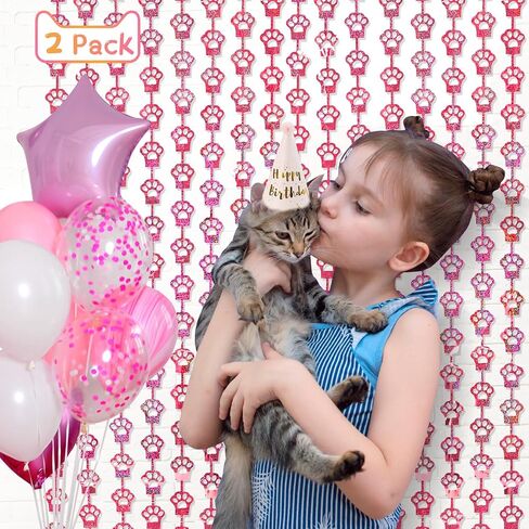 MENSTARSI Cat Birthday Decorations, 2Pack Pink Cat Paw Foil Fringe Curtains | Pink Cat Paw Party Supplies, 3.3x6.6 ft Photo Booth Props Streamer Backdrop for Pet Themed Party Favors & Kids Doorway Decor in Kuwait