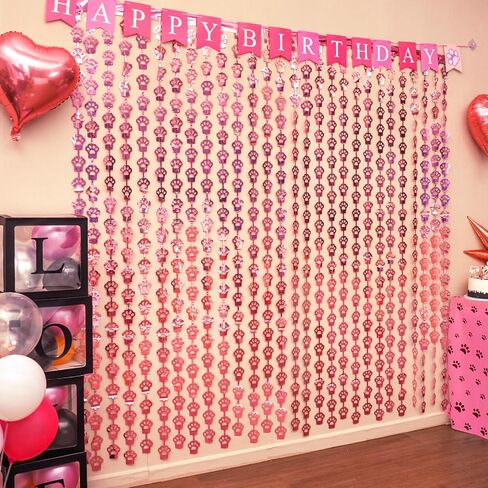 MENSTARSI Cat Birthday Decorations, 2Pack Pink Cat Paw Foil Fringe Curtains | Pink Cat Paw Party Supplies, 3.3x6.6 ft Photo Booth Props Streamer Backdrop for Pet Themed Party Favors & Kids Doorway Decor in Kuwait