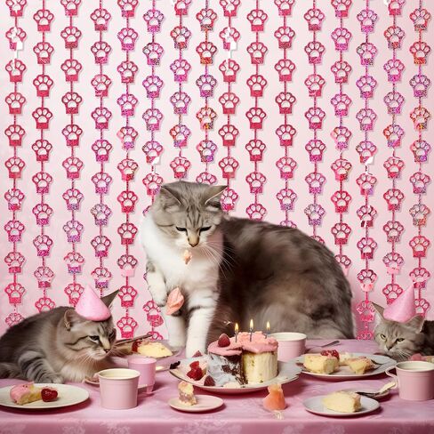 MENSTARSI Cat Birthday Decorations, 2Pack Pink Cat Paw Foil Fringe Curtains | Pink Cat Paw Party Supplies, 3.3x6.6 ft Photo Booth Props Streamer Backdrop for Pet Themed Party Favors & Kids Doorway Decor in Kuwait