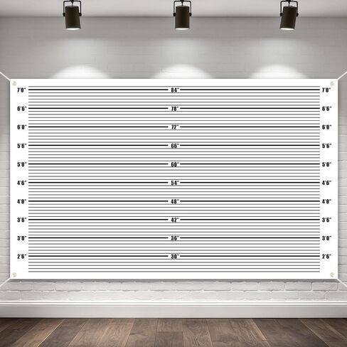 Mugshot Backdrop 4.2X3.6FT Crime Scene Jail Photo Props Background | 13 Pack Mugshot Sign A Pair of fake handcuff with Height Charts Crime Scene with 2 Markers & Dry Erase in Kuwait