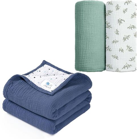 Lulu moon Muslin Baby Blanket Blue&Swaddle Blanket-Leaf Summer in Saudi Arabia