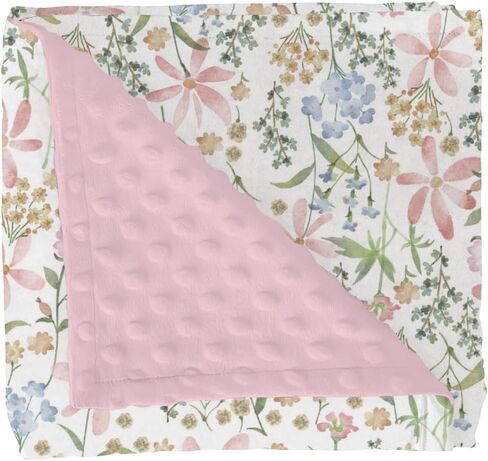 Pastel Floral Bows Baby Blankets for Girl Boy Preppy Floral Pink Blue Bows Soft Mink Dotted Backing Double Layer Swaddle Blanket Toddler Nursery Boho Flowers Spring Bed Blanket Crib Shower Gifts 30x40 in Kuwait