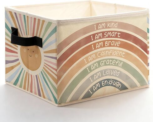Boho Sunshine Rainbow Kids Storage Bins Box with Handles, Inspirational Positive Affirmations Foldable Basket Toybox for Classroom Kids Room Nursery Bathroom Home Clothes Toys Books in Kuwait