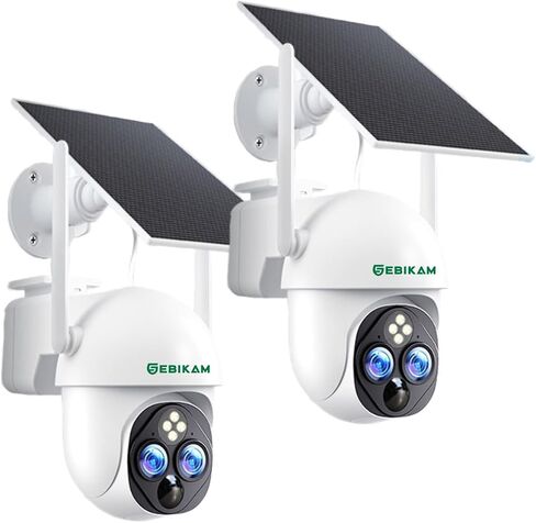 2 Pack Solar Security Camera, 3MP Dual Lens, 2.4GHz WiFi, 360° PTZ | Battery Powered, 10X Zoom, PIR Human Detection, Color Night Vision, 2-Way Audio, SD Card & Cloud Storage, IP65 Waterproof in Saudi Arabia