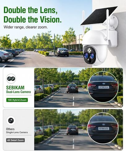 2 Pack Solar Security Camera, 3MP Dual Lens, 2.4GHz WiFi, 360° PTZ | Battery Powered, 10X Zoom, PIR Human Detection, Color Night Vision, 2-Way Audio, SD Card & Cloud Storage, IP65 Waterproof in Saudi Arabia