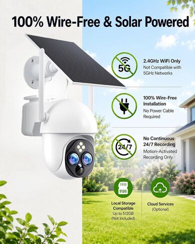 2 Pack Solar Security Camera, 3MP Dual Lens, 2.4GHz WiFi, 360° PTZ | Battery Powered, 10X Zoom, PIR Human Detection, Color Night Vision, 2-Way Audio, SD Card & Cloud Storage, IP65 Waterproof in Saudi Arabia