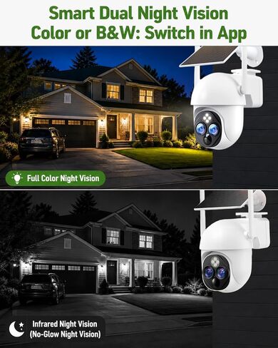 2 Pack Solar Security Camera, 3MP Dual Lens, 2.4GHz WiFi, 360° PTZ | Battery Powered, 10X Zoom, PIR Human Detection, Color Night Vision, 2-Way Audio, SD Card & Cloud Storage, IP65 Waterproof in Saudi Arabia