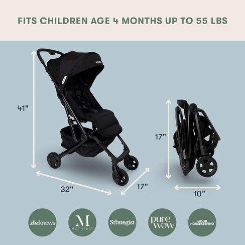 Colugo Compact Stroller+ Lightweight Travel Stroller, 16 lbs, One-Hand Fold | For Infants and Toddlers 6mo-4yrs, One-hand Auto-fold, 5-Point Harness, Carry Bag, Rain Cover & Cup Holder Included, Black in Saudi Arabia