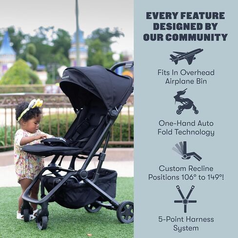 Colugo Compact Stroller+ Lightweight Travel Stroller, 16 lbs, One-Hand Fold | For Infants and Toddlers 6mo-4yrs, One-hand Auto-fold, 5-Point Harness, Carry Bag, Rain Cover & Cup Holder Included, Black in Saudi Arabia