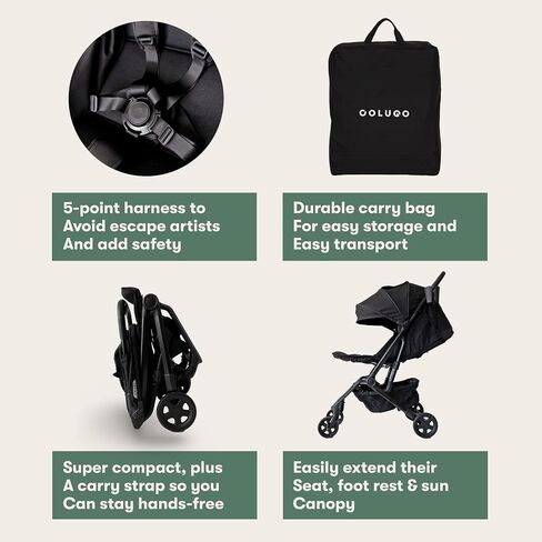 Colugo Compact Stroller+ Lightweight Travel Stroller, 16 lbs, One-Hand Fold | For Infants and Toddlers 6mo-4yrs, One-hand Auto-fold, 5-Point Harness, Carry Bag, Rain Cover & Cup Holder Included, Black in Saudi Arabia