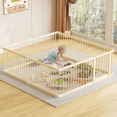 LOVMOR Large Wooden Baby Playpen, Adjustable Gate for Toddler and Babies, Sturdy Baby Fence Play Yard with Door, Safe Play Area Kids Activity Center Indoor Outdoor (71.5 * 60 * 24 Inch) in Saudi Arabia