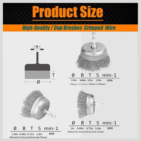 20- Pack Wire Brush Cup Wheels Drill, 1/4 Inch Hex Shank for Rust Removal | 0.012 inch Coarse Carbon Steel, Cleaning Rust and Abrasive, Wire Wheel Brush Drill Attachments in Saudi Arabia