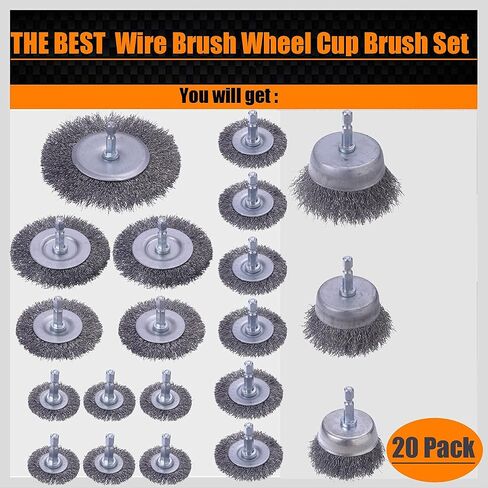 20- Pack Wire Brush Cup Wheels Drill, 1/4 Inch Hex Shank for Rust Removal | 0.012 inch Coarse Carbon Steel, Cleaning Rust and Abrasive, Wire Wheel Brush Drill Attachments in Saudi Arabia