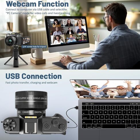 6K Digital Camera for Photography - WiFi 64MP Vlogging Cameras for YouTube with 3" 180° Flip Screen, 16X Digital Zoom Autofocus Vlog Travel Camara with 32GB SD Card, 2 Batteries and Double Charger in Kuwait