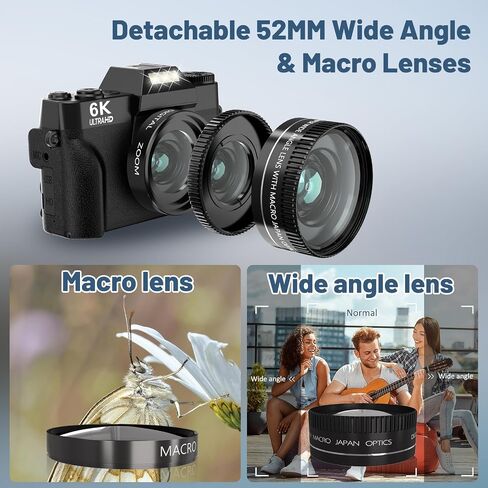 6K Digital Camera for Photography - WiFi 64MP Vlogging Cameras for YouTube with 3" 180° Flip Screen, 16X Digital Zoom Autofocus Vlog Travel Camara with 32GB SD Card, 2 Batteries and Double Charger in Kuwait