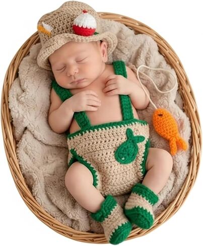Newborn Crochet Kintted Fisherman Set Photography Props Baby Photo Outfits in Kuwait