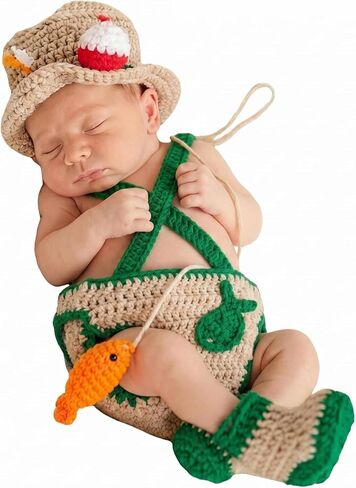 Newborn Crochet Kintted Fisherman Set Photography Props Baby Photo Outfits in Kuwait