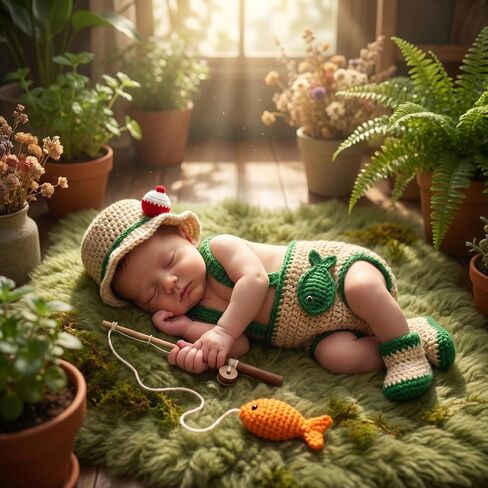 Newborn Crochet Kintted Fisherman Set Photography Props Baby Photo Outfits in Kuwait