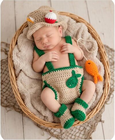 Newborn Crochet Kintted Fisherman Set Photography Props Baby Photo Outfits in Kuwait