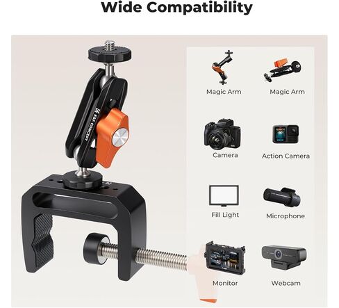 K&F CONCEPT Camera C-Clamp Mount with Double Ball Head Magic Arm | 360° Adjustable Clamp Desktop Mount, for Action Camera, Monitor, LED Light and Microphone in Kuwait