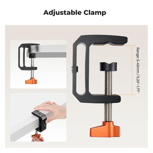 K&F CONCEPT Camera C-Clamp Mount with Double Ball Head Magic Arm | 360° Adjustable Clamp Desktop Mount, for Action Camera, Monitor, LED Light and Microphone in Kuwait
