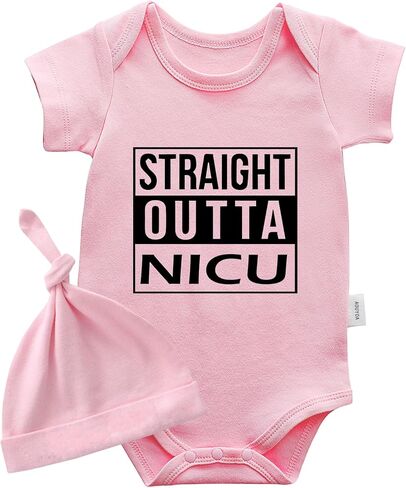 Baby Twins Bodysuits Straight Outta Nicu Newborn Baby Clothes Cute Infant Unisex Outfits Romper With Hat in Saudi Arabia