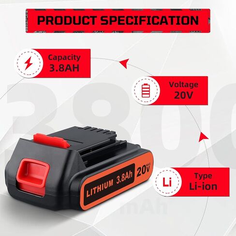 2 حزمة LBXR20 3.8Ah استبدال بطارية ليثيوم بلاك اند ديكر 20 فولت متوافقة مع بطارية بلاك اند ديكر 20 فولت LB20 LBX20 LST220 LBXR2020-OPE LBXR20B-2 LB2X4020 أداة لاسلكية in Kuwait