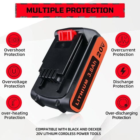 2 حزمة LBXR20 3.8Ah استبدال بطارية ليثيوم بلاك اند ديكر 20 فولت متوافقة مع بطارية بلاك اند ديكر 20 فولت LB20 LBX20 LST220 LBXR2020-OPE LBXR20B-2 LB2X4020 أداة لاسلكية in Kuwait