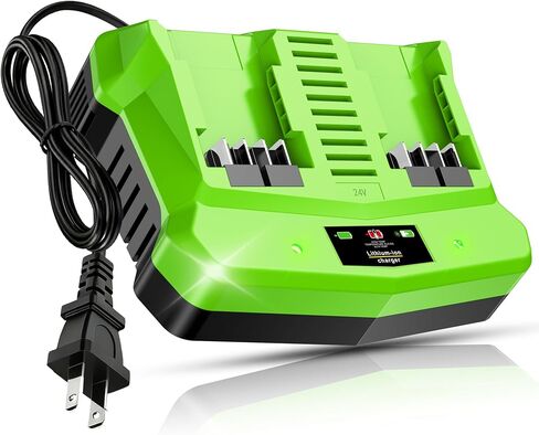 Dual Port Battery Charger for Greenworks 24V Battery BAG708 BAG711 | Compatible with Greenworks 24V Battery Charger, Rapid Smart Charger, LED Indicator, 50% Faster Smart Charger in Kuwait