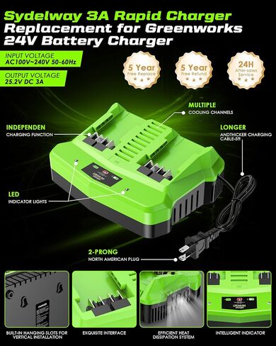Dual Port Battery Charger for Greenworks 24V Battery BAG708 BAG711 | Compatible with Greenworks 24V Battery Charger, Rapid Smart Charger, LED Indicator, 50% Faster Smart Charger in Kuwait