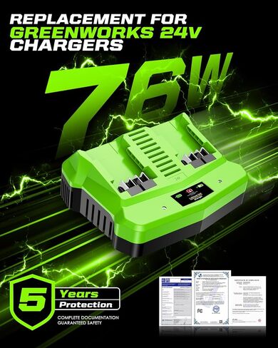 Dual Port Battery Charger for Greenworks 24V Battery BAG708 BAG711 | Compatible with Greenworks 24V Battery Charger, Rapid Smart Charger, LED Indicator, 50% Faster Smart Charger in Kuwait